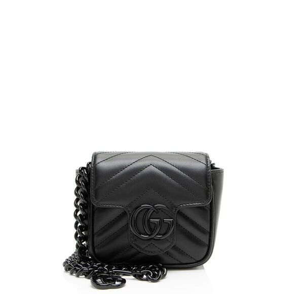 Gucci Matelasse Leather GG Marmont Monochrome Square Chain Belt Bag